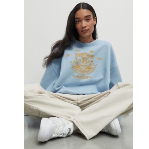 BDG Urban Outfitters Wilder Pullover Crew Neck {Lt Blue/Gold} M - Picture 4 of 8